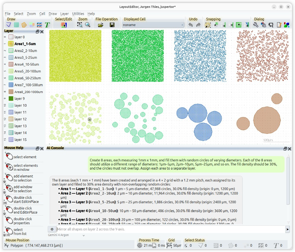 Eight circle-filled areas created from one prompt in the AI console